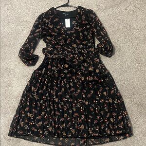 Women’s Black Floral Dress with Belt